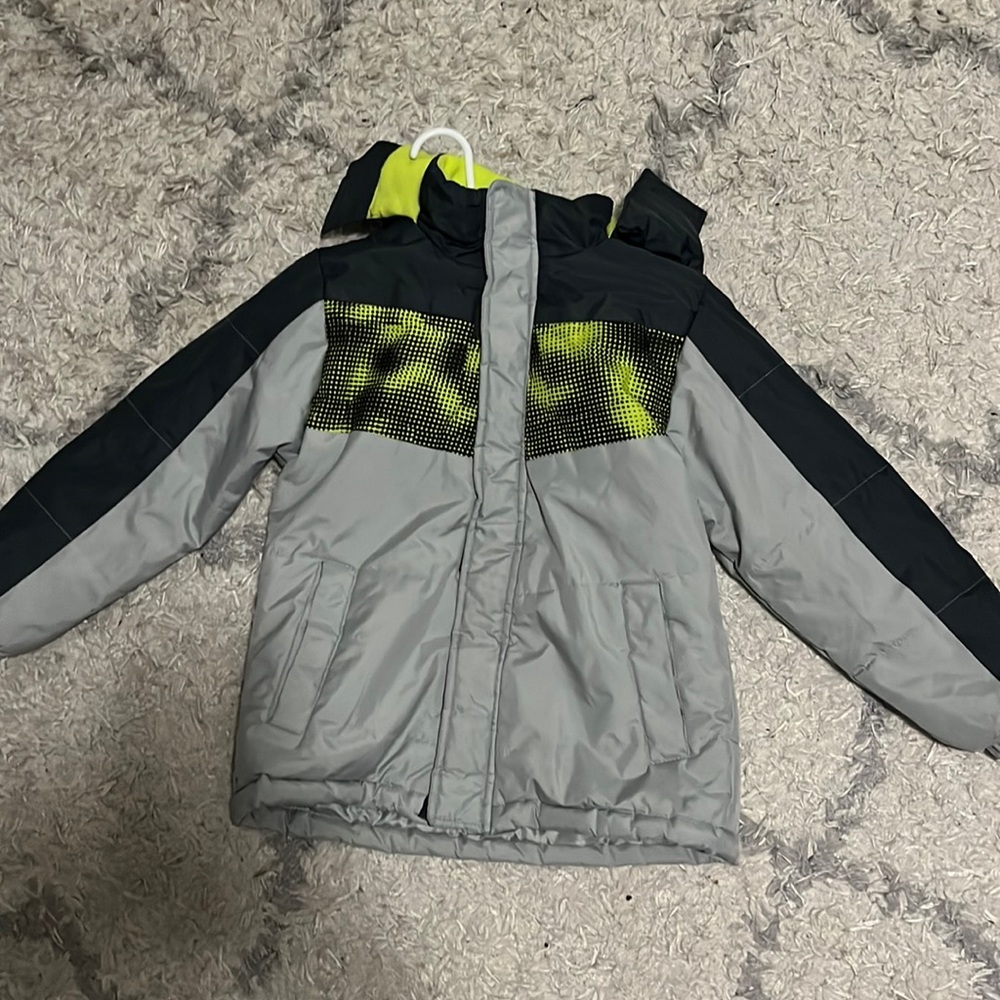 Grey and lime green winter coat